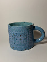 Load image into Gallery viewer, Blue monochrome sticks and stones mug
