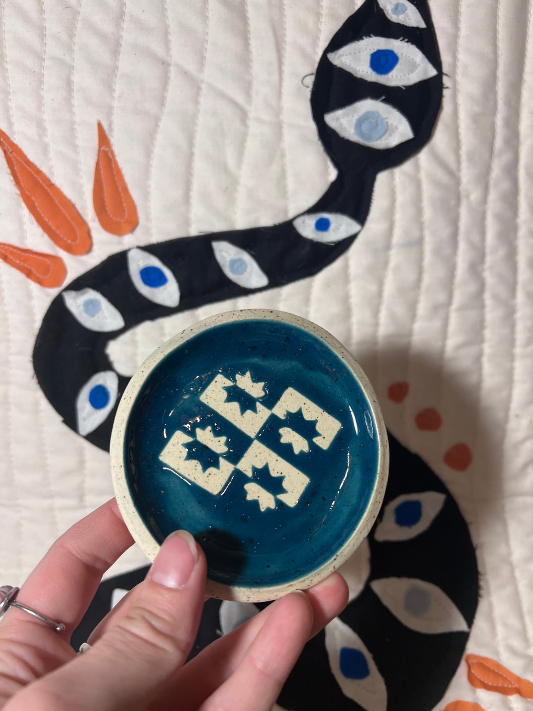 Blue quilt patch trinket dish