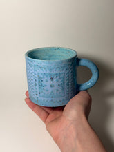 Load image into Gallery viewer, Blue monochrome sticks and stones mug
